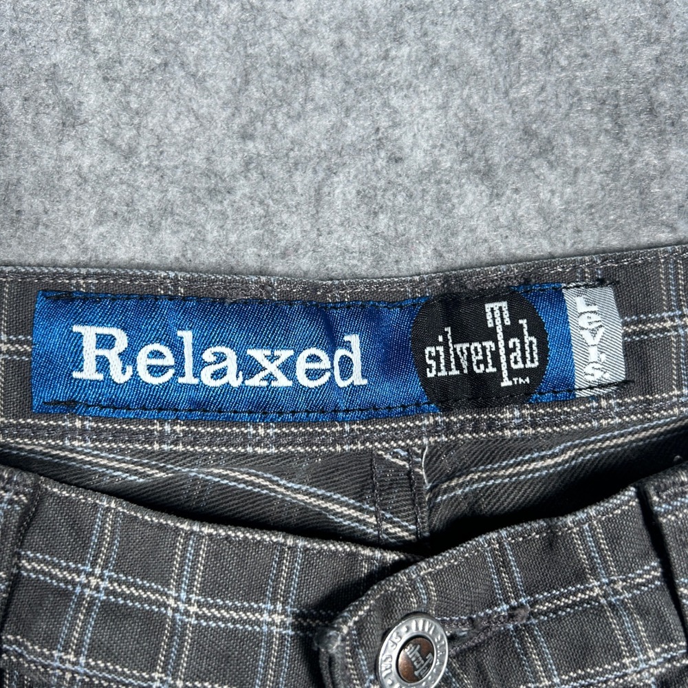 vintage Levi's SilverTab Denim jean Men 32x30(32x30) Gray grid Plaid Relaxed 90s - Picture 7 of 16